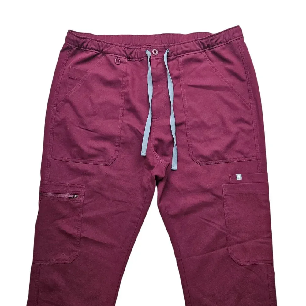 FIGS Cairo Cargo Scrub Pants Mens Large Burgundy Straight Leg